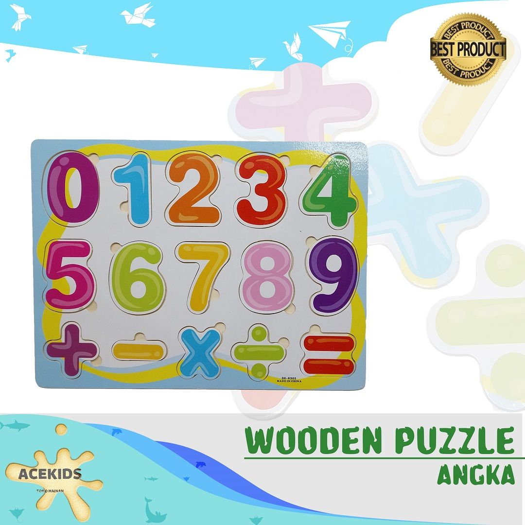 Acekids Mainan Edukasi Wooden Puzzle Angka Balok Kayu Puzzle Murah - 300Y-19ABC/300Y-19NC - 1