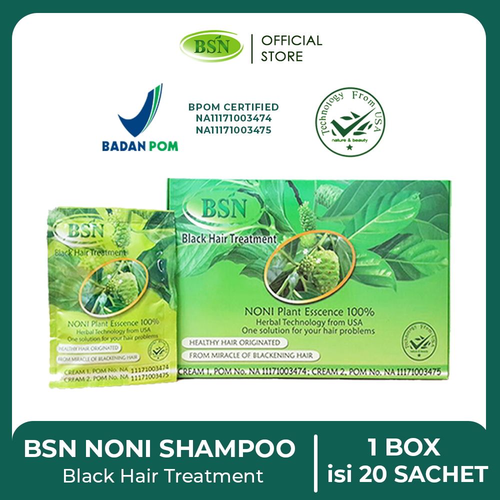 BSN Noni Shampoo isi 20 Sachet - Perawatan rambut dan rambut menjadi hitam berkilau - 1