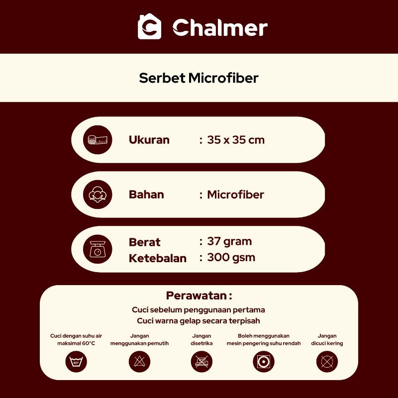 Lap Tangan Microfiber Chalmer 35x35 cm Serbet Handuk Lap Gantung - Marun - 2