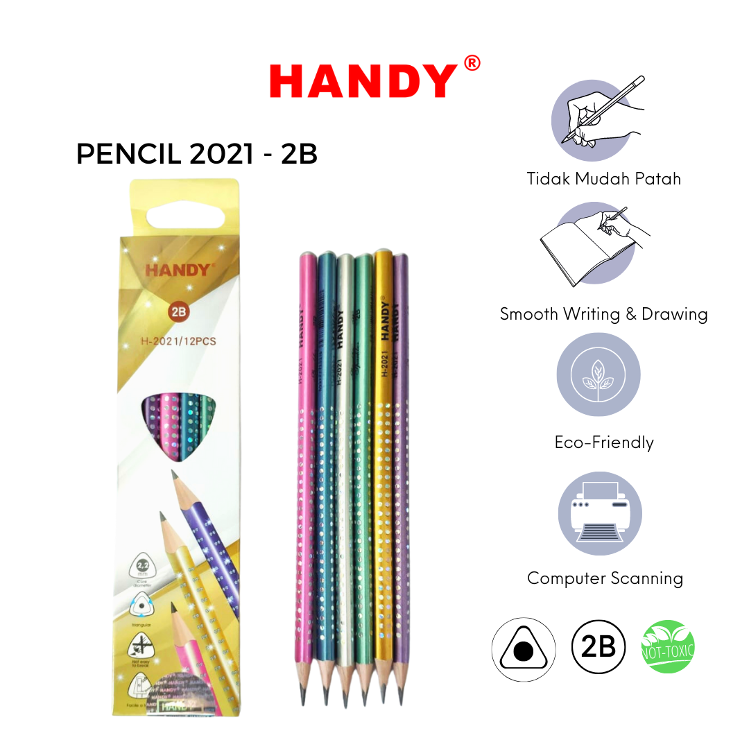 PENSIL HANDY 2021 - 2B Isi 12 PCS Pencil Sketch Gambar Writing Drawing - 1