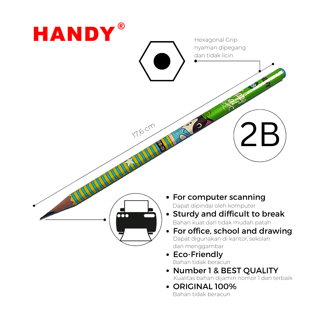 PENSIL HANDY 2020 - 2B Isi 12 PCS Pencil Sketch Gambar Writing Drawing - 2