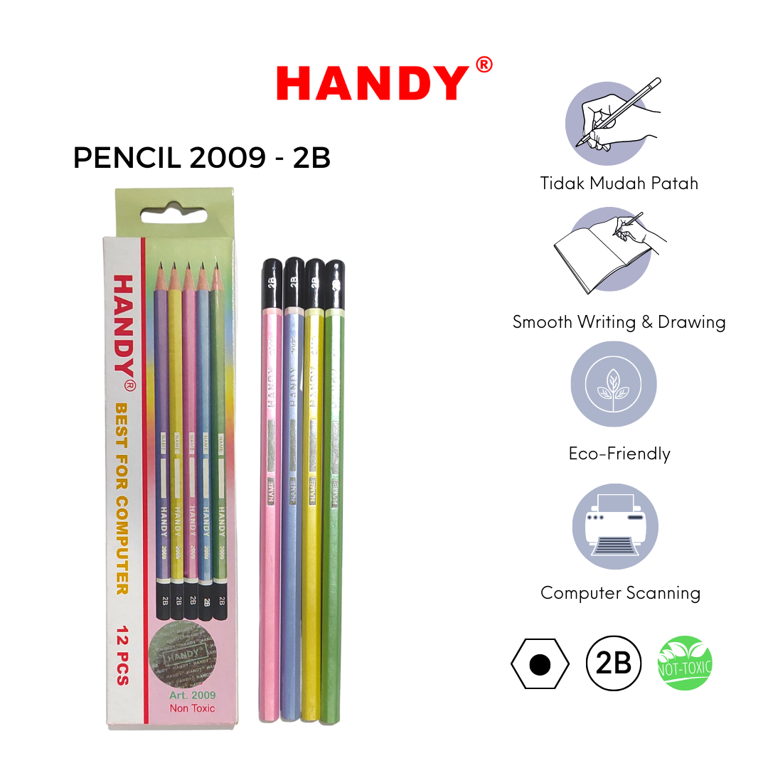 PENSIL HANDY 2009 - 2B Isi 12 PCS Pencil Sketch Gambar Writing Drawing - 1