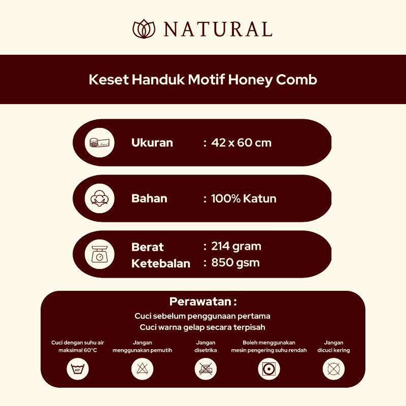 Keset Natural by Chalmer Motif Honey Comb Seri Black 42 x 60 cm Keset Handuk - Black - 2