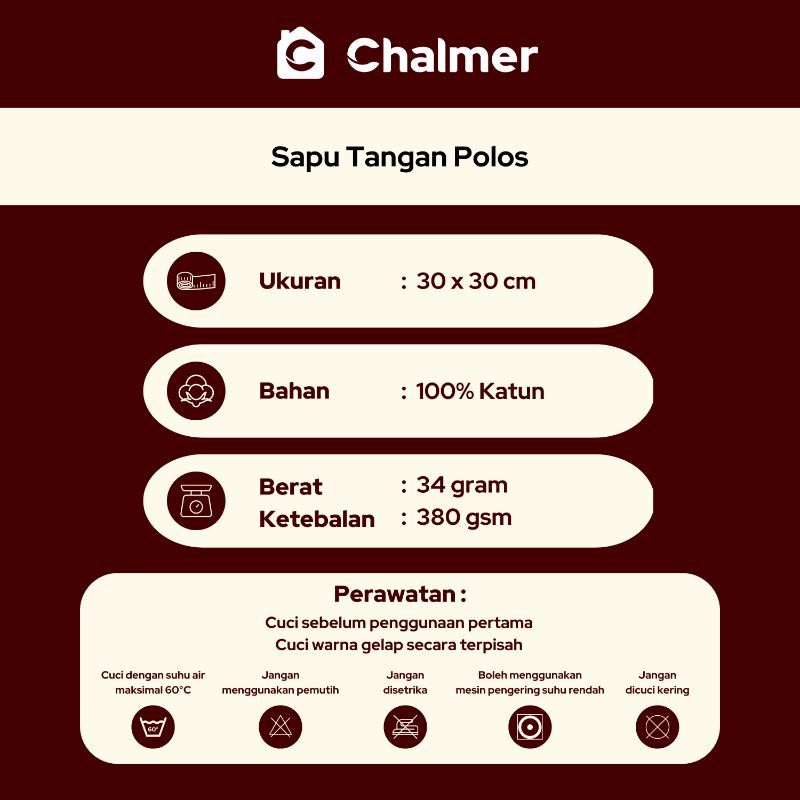 Handuk Chalmer 30x30 cm Sapu Tangan Handuk Muka Handuk Wajah - Hitam - 3