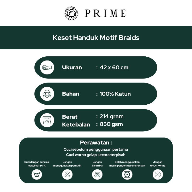 Keset Prime by Chalmer Seri Braids 42x60 cm Keset Handuk Motif - Rose - 3