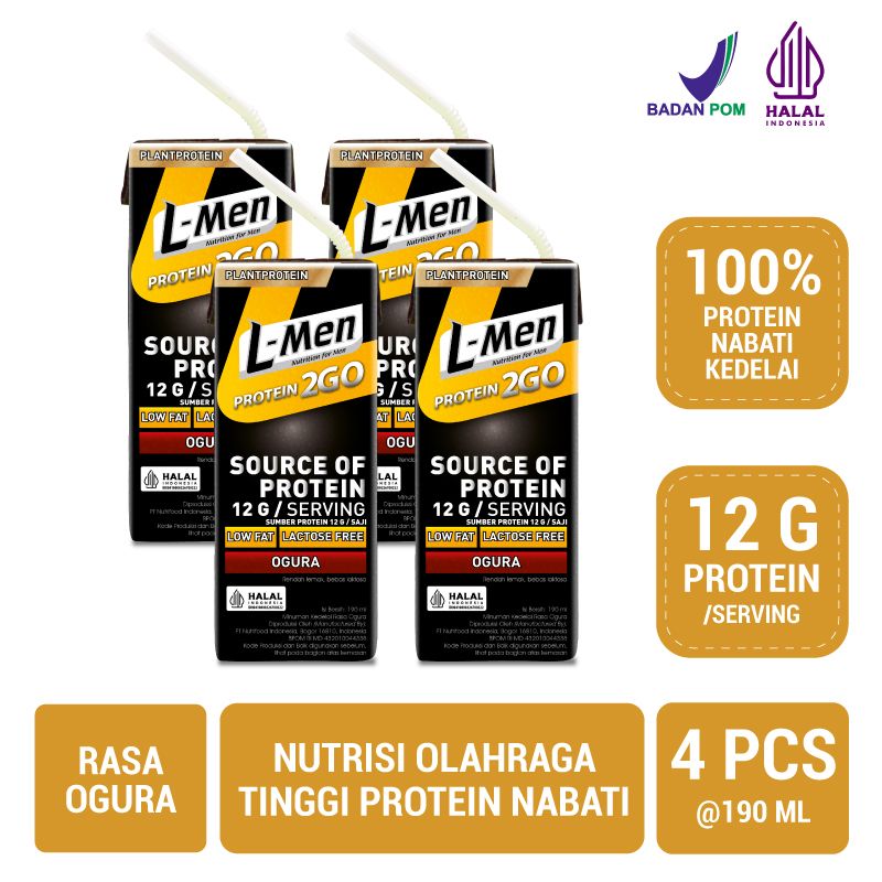 L-Men UHT PlantProtein 2GO Ogura with 12g Protein & 1.6g BCAA / Serving - 4 pcs | 2LL1402249P4 - 1