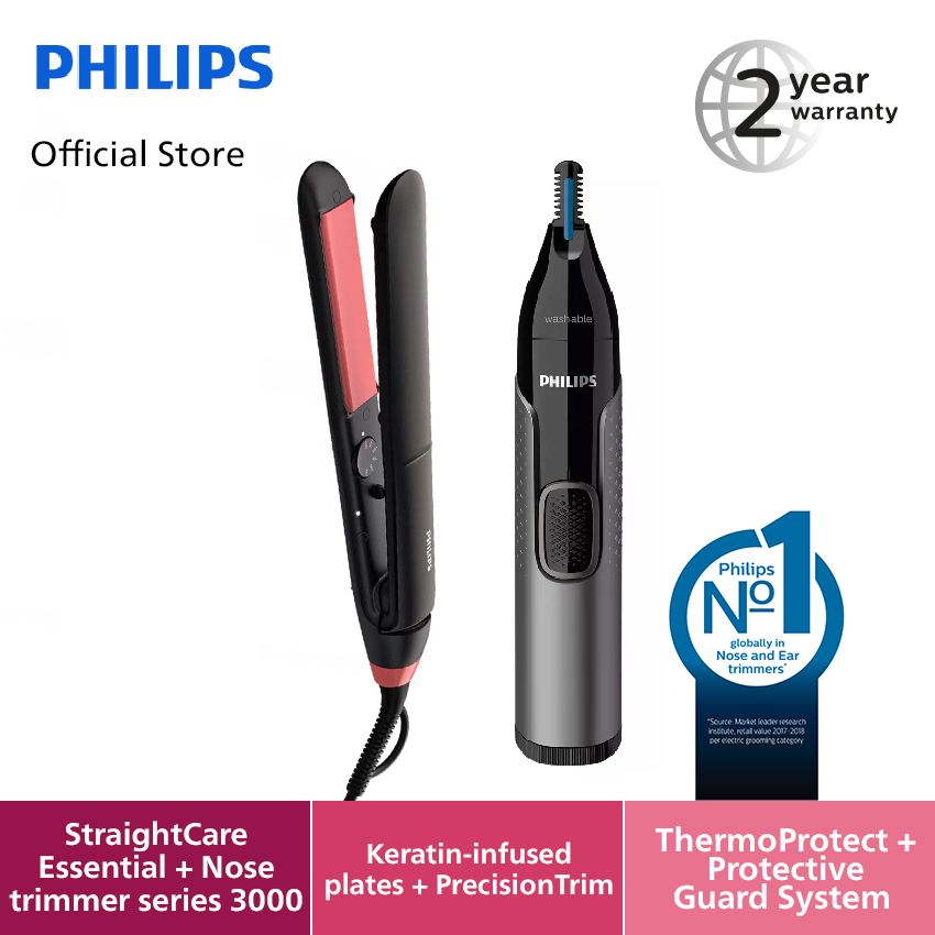 Philips Couple Set-Hair Straightener BHS376/00 +Nose Trimmer NT3650/16 - 1