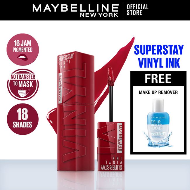 Maybelline Superstay Vinyl Ink - 10 Lippy + Free Make Up Remover - 1