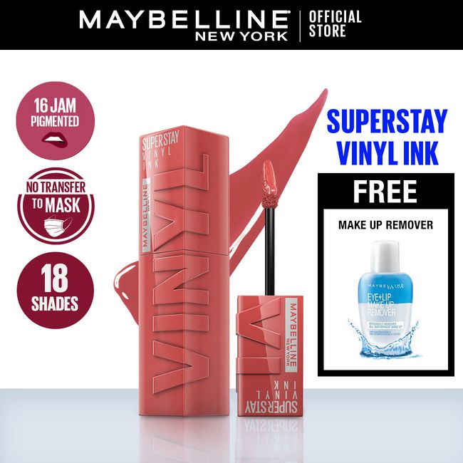 Maybelline Superstay Vinyl Ink - 65 Saucy + Free Make Up Remover - 1