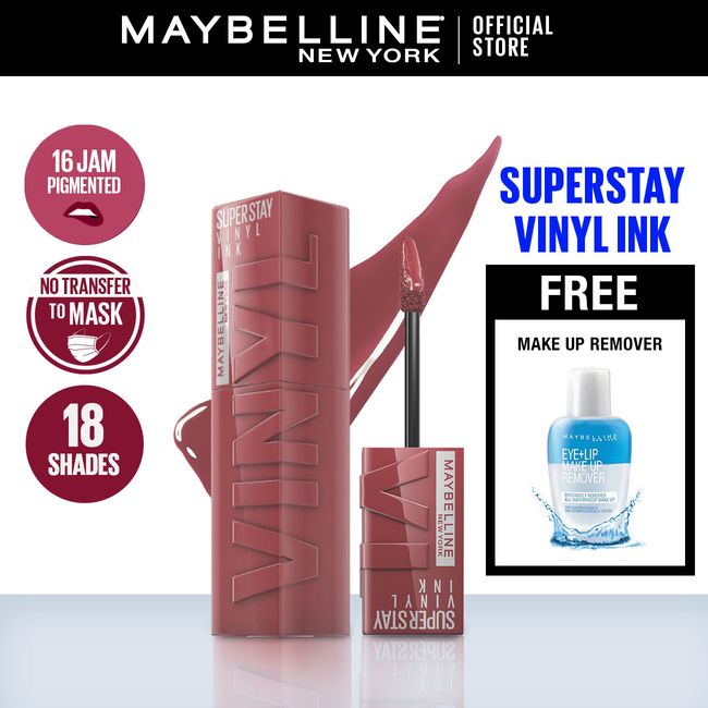 Maybelline Superstay Vinyl Ink - 40 Witty + Free Make Up Remover - 1
