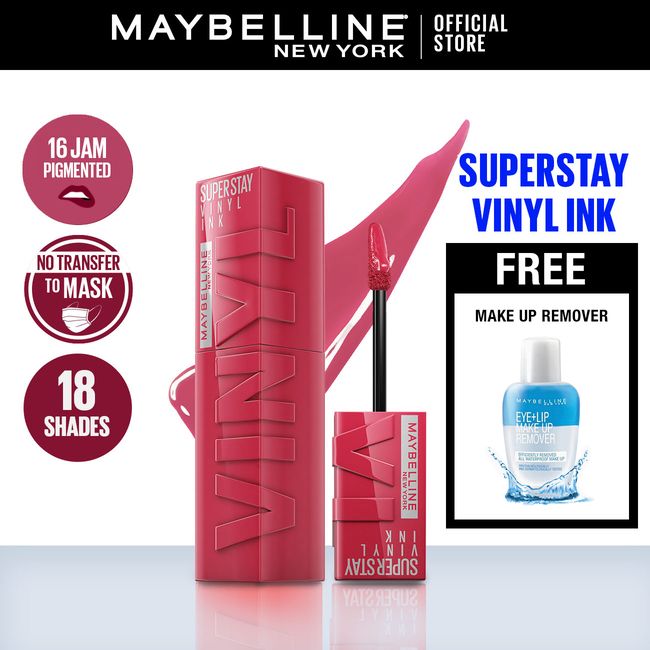 Maybelline Superstay Vinyl Ink - 20 Coy + Free Make Up Remover - 1