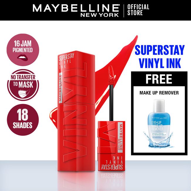 Maybelline Superstay Vinyl Ink - 25 Redhot + Free Make Up Remover - 1