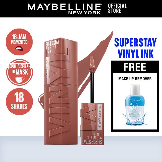 Maybelline Superstay Vinyl Ink - 120 Punchy + Free Make Up Remover - 1