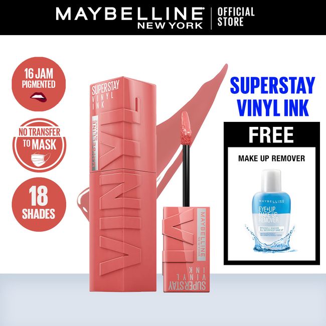 Maybelline Superstay Vinyl Ink - 100 Charmed + Free Make Up Remover - 1