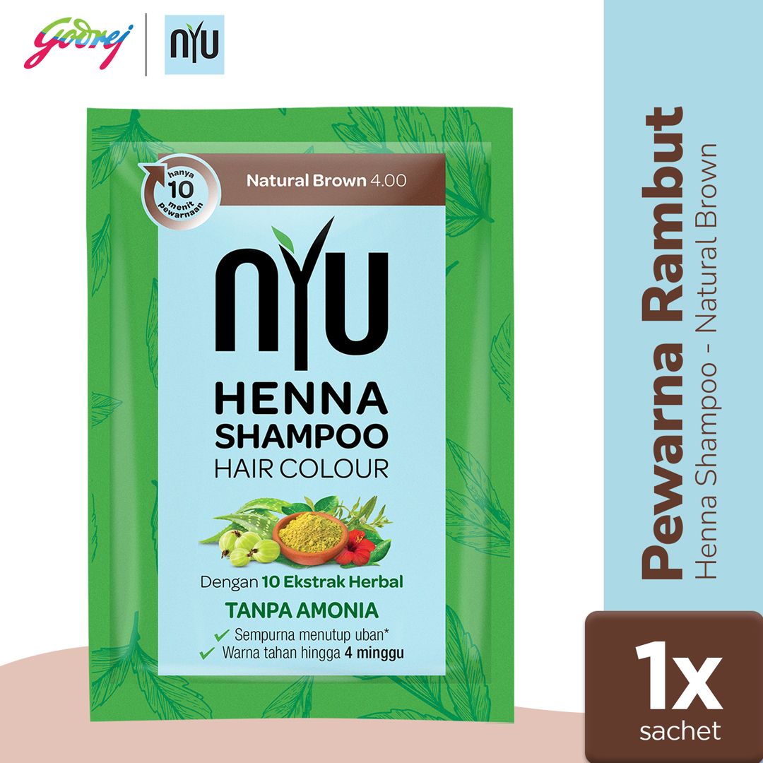 NYU Henna Shampoo Hair Colour Natural Brown - Sampo Pewarna Rambut - 1