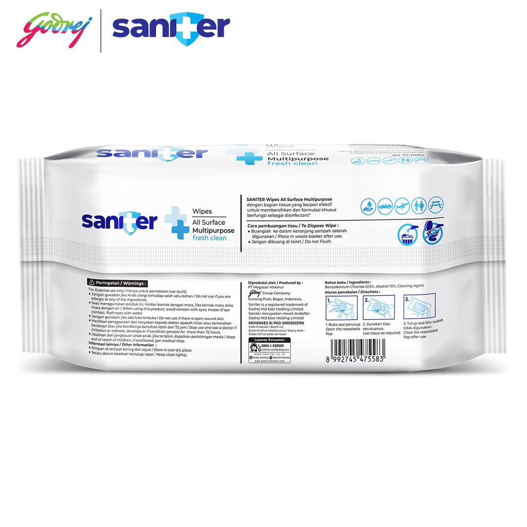 Saniter Surface Multipurpose Wipes 40`S - Tisu Basah Antiseptik - 3