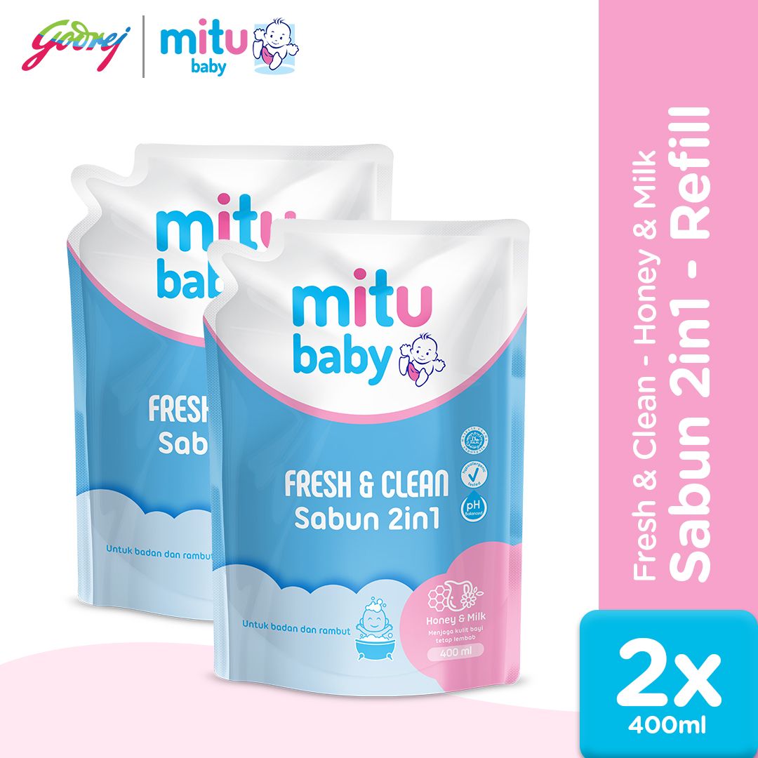 Mitu Baby Liquid Soap 2in1 Pouch 400ml - Sabun Mandi Bayi X2 - 1