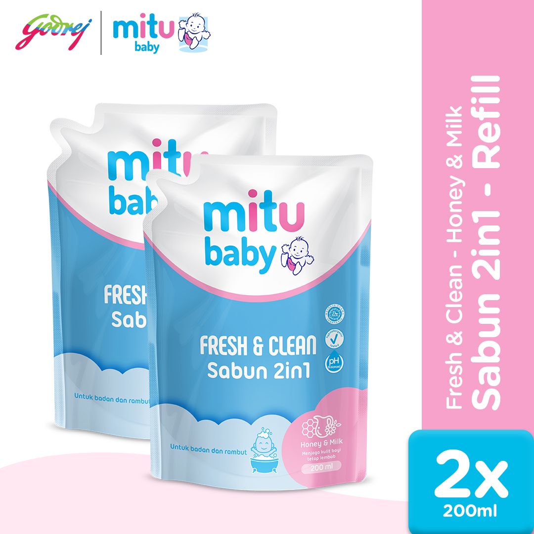 Mitu Baby Liquid Soap 2In1 Refill 200ml - Sabun Mandi Bayi X2 - 1