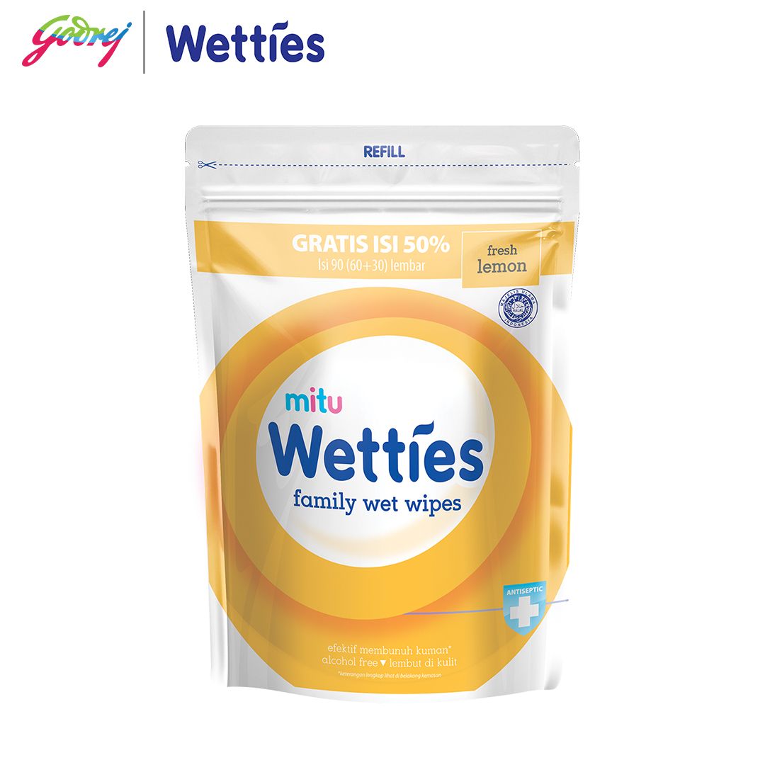 Mitu Wetties Antiseptic Family Wet Wipes Lemon Refill 90'S - Tisu Basah Keluarga X2 - 2