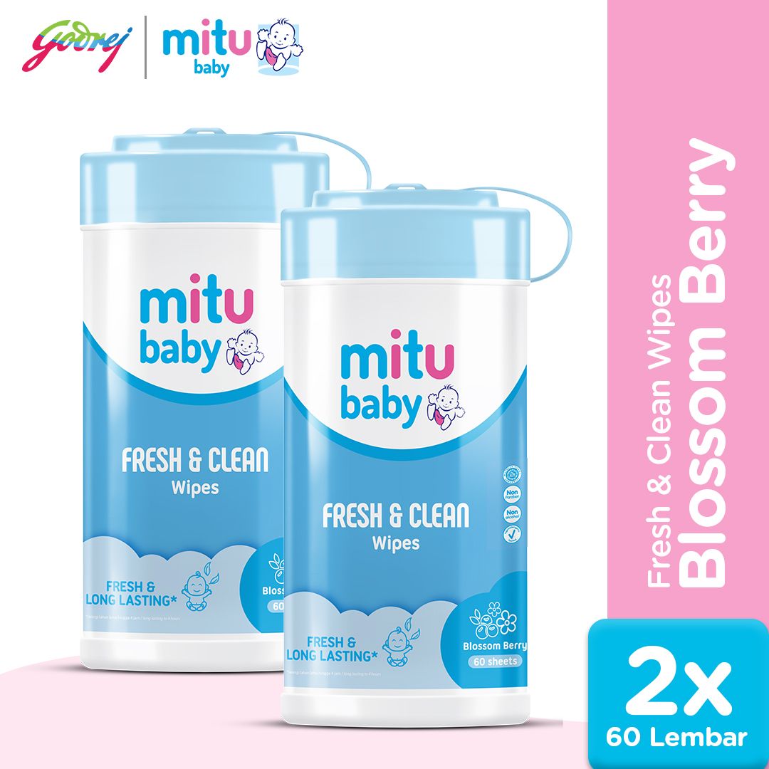Mitu Baby Fresh & Clean Blossom Berry Bottle 60'S - Tisu Basah Bayi X2 - 1