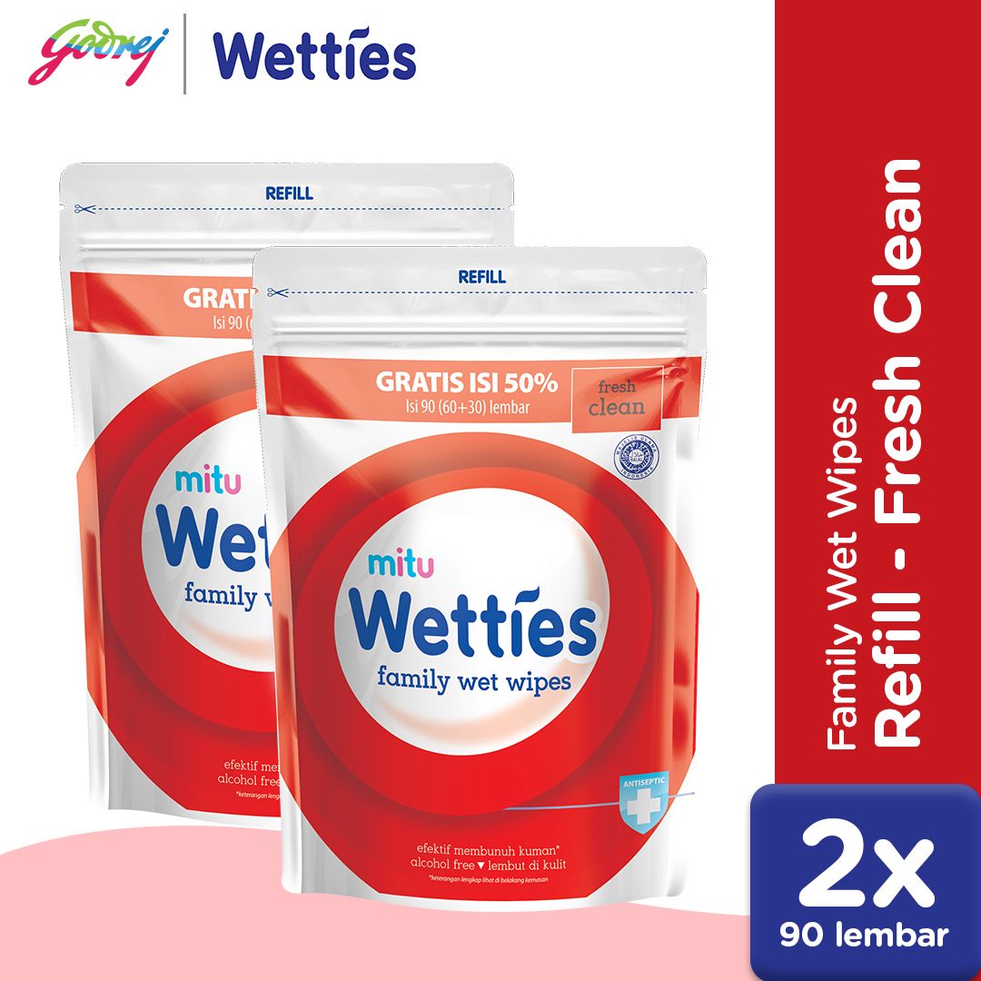 Mitu Wetties Antiseptic Family Wet Wipes Fresh Clean Refill 90'S - Tisu Basah Keluarga X2 - 1