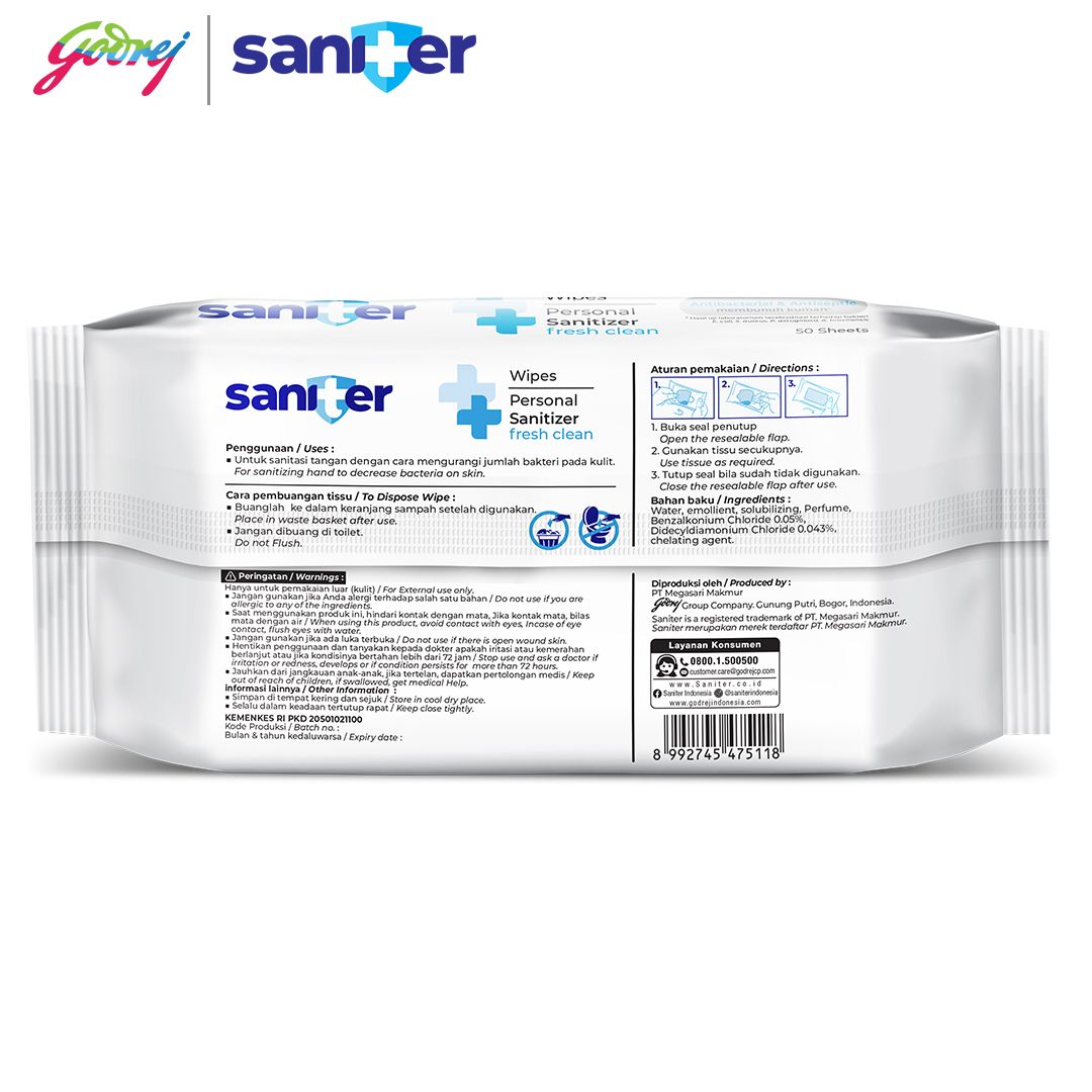 Saniter Personal Wipes Sanitizer 50S - Tisu Basah Antiseptik x2 - 3