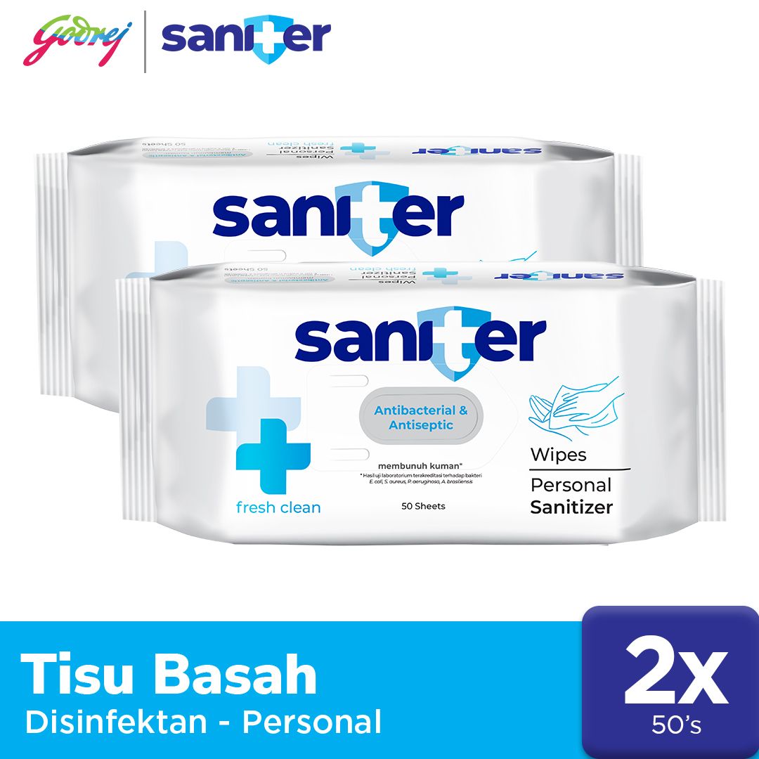 Saniter Personal Wipes Sanitizer 50S - Tisu Basah Antiseptik x2 - 1