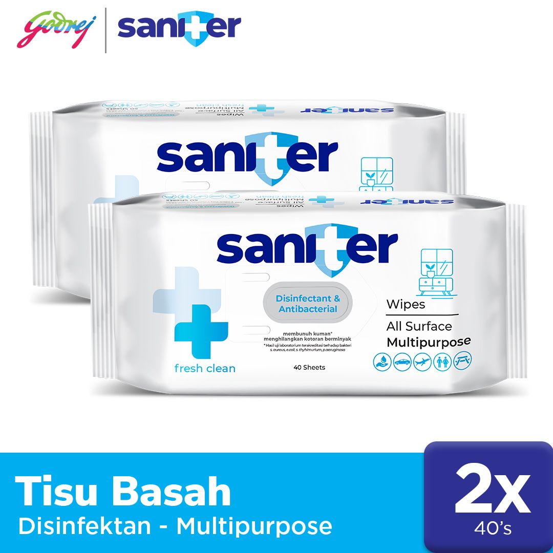 Saniter Surface Multipurpose Wipes 40`S - Tisu Basah Antiseptik x2 - 1