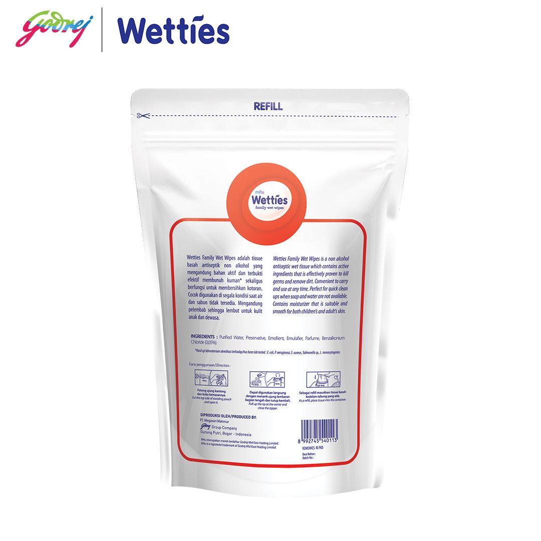 Mitu Wetties Antiseptic Family Wet Wipes Fresh Clean Refill 90'S - Tisu Basah Keluarga - 3
