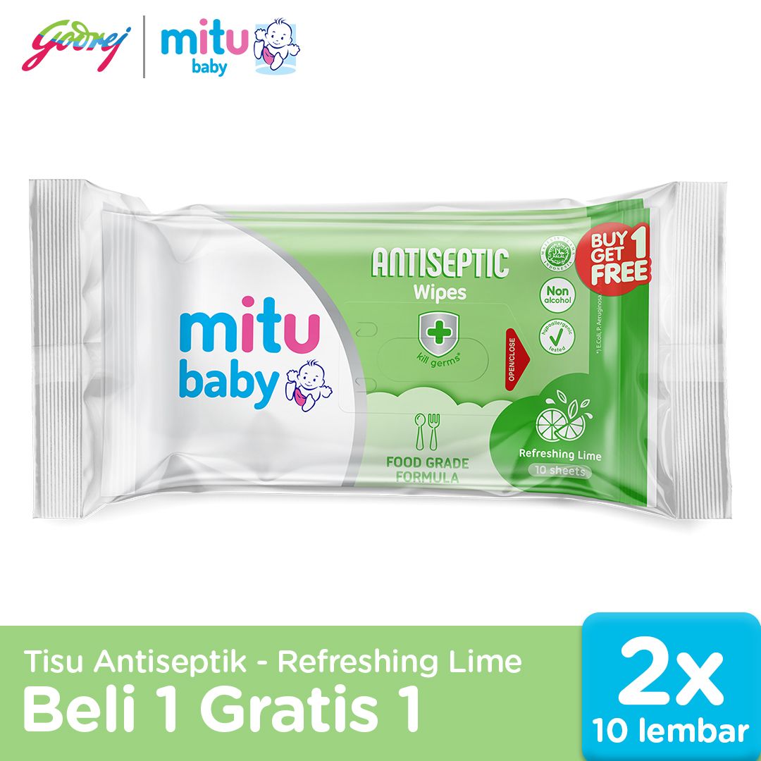 Mitu Baby Antiseptic Wipes Refreshing Lime 10'S Beli 1 Gratis 1 - Tisu Basah Bayi - 1