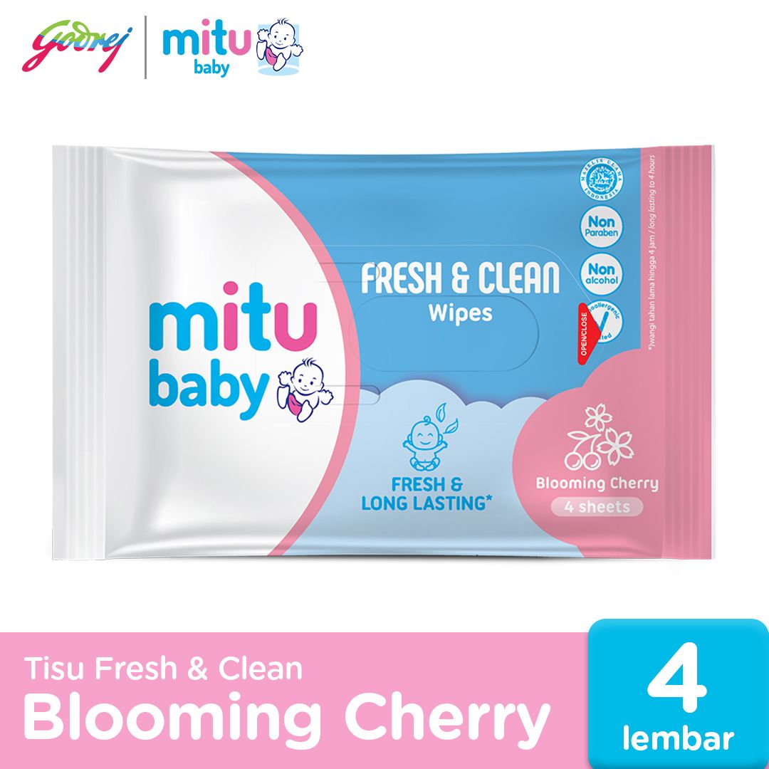 Mitu Baby Tissue Fresh & Clean Pink Blooming Cherry - 4s - Tisu Basah Bayi - 1