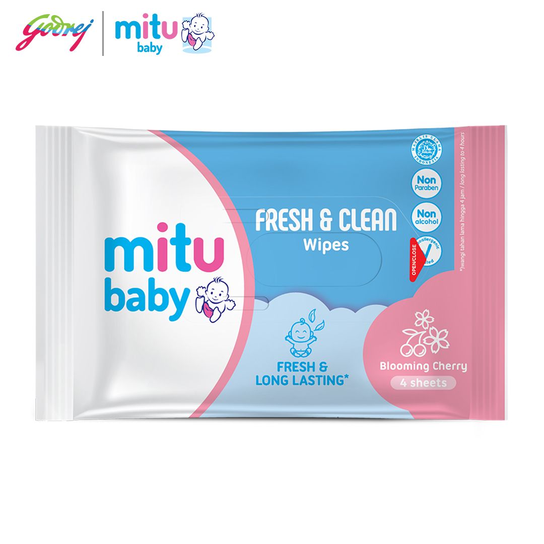 Mitu Baby Tissue Fresh & Clean Pink Blooming Cherry - 4s - Tisu Basah Bayi - 2