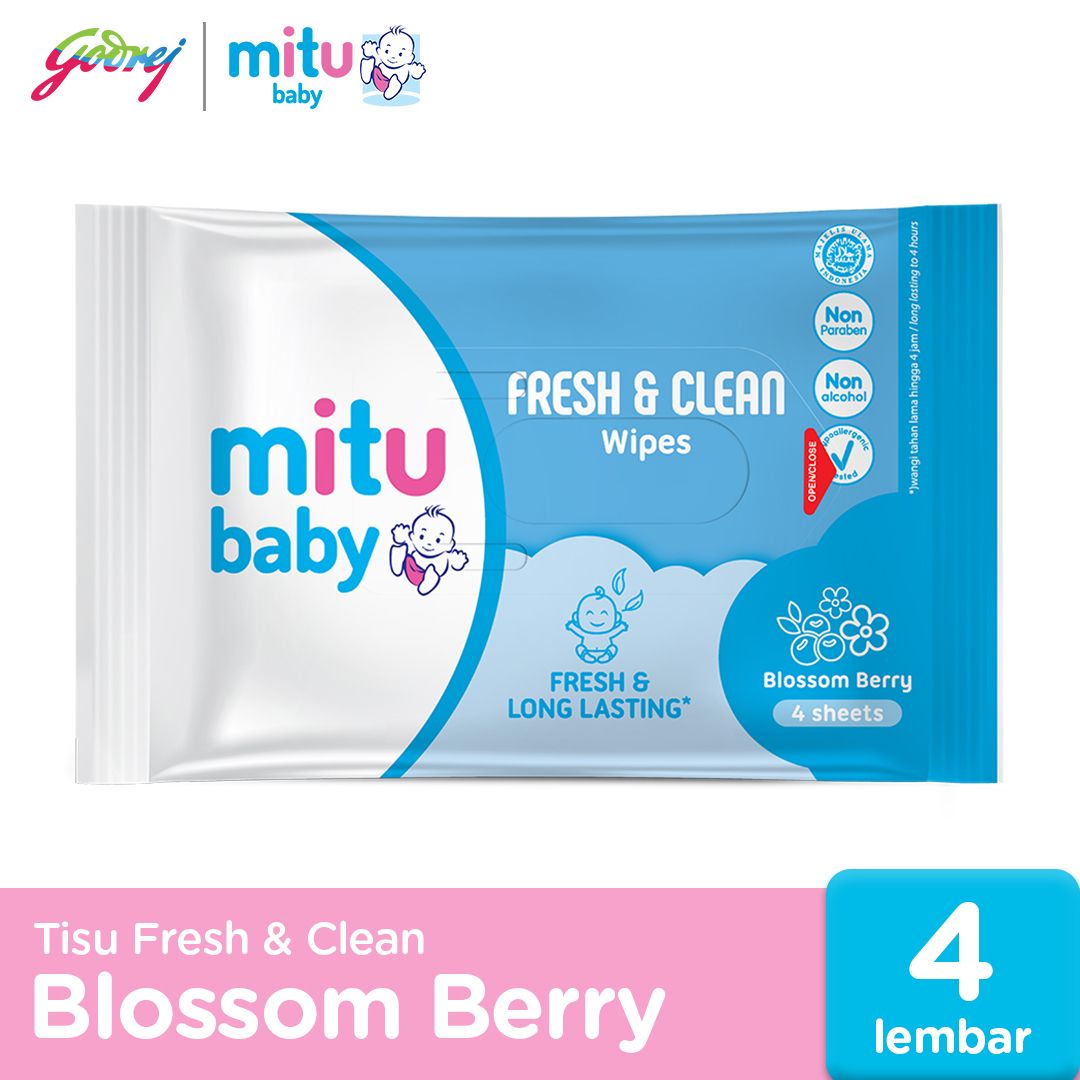 Mitu Baby Tissue Fresh & Clean Blue Blossom Berry - 4s - Tisu Basah Bayi - 1
