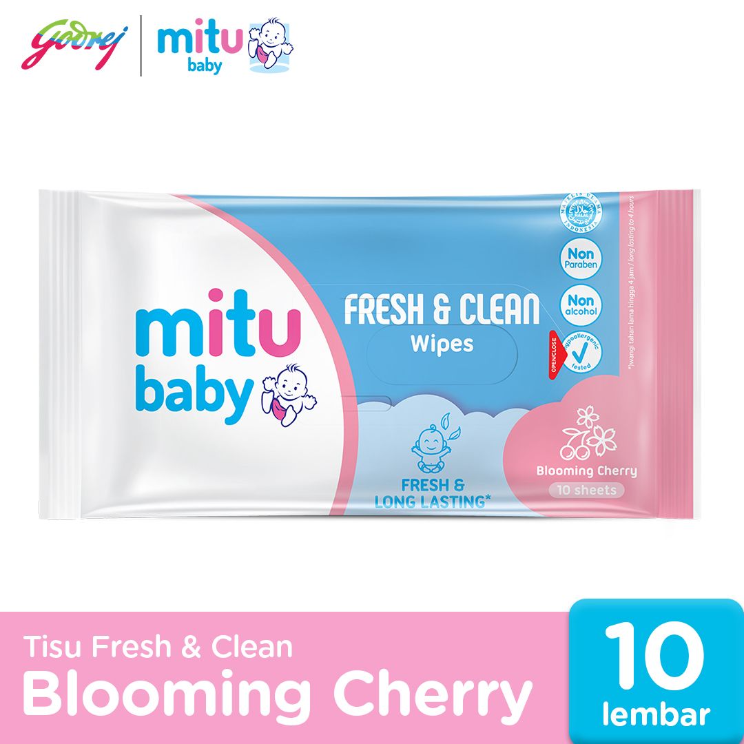 Mitu Baby Fresh & Clean Blooming Cherry 10s - Tisu Basah Bayi - 1