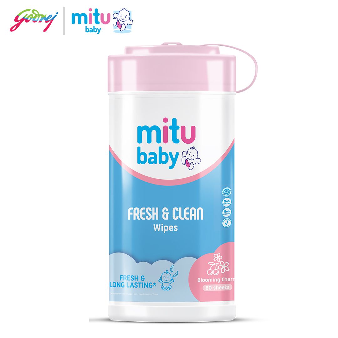 Mitu Baby Fresh & Clean Wipes Blooming Cherry Bottle 60'S - Tisu Basah Bayi - 2