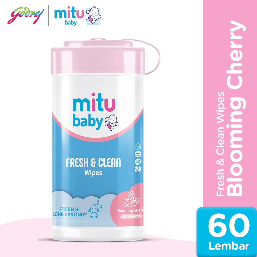 Mitu Baby Fresh & Clean Wipes Blooming Cherry Bottle 60'S - Tisu Basah Bayi - 1