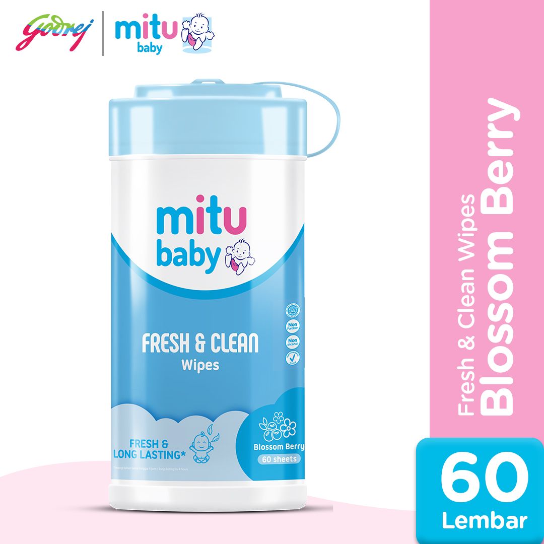 Mitu Baby Fresh & Clean Blossom Berry Bottle 60'S - Tisu Basah Bayi - 1