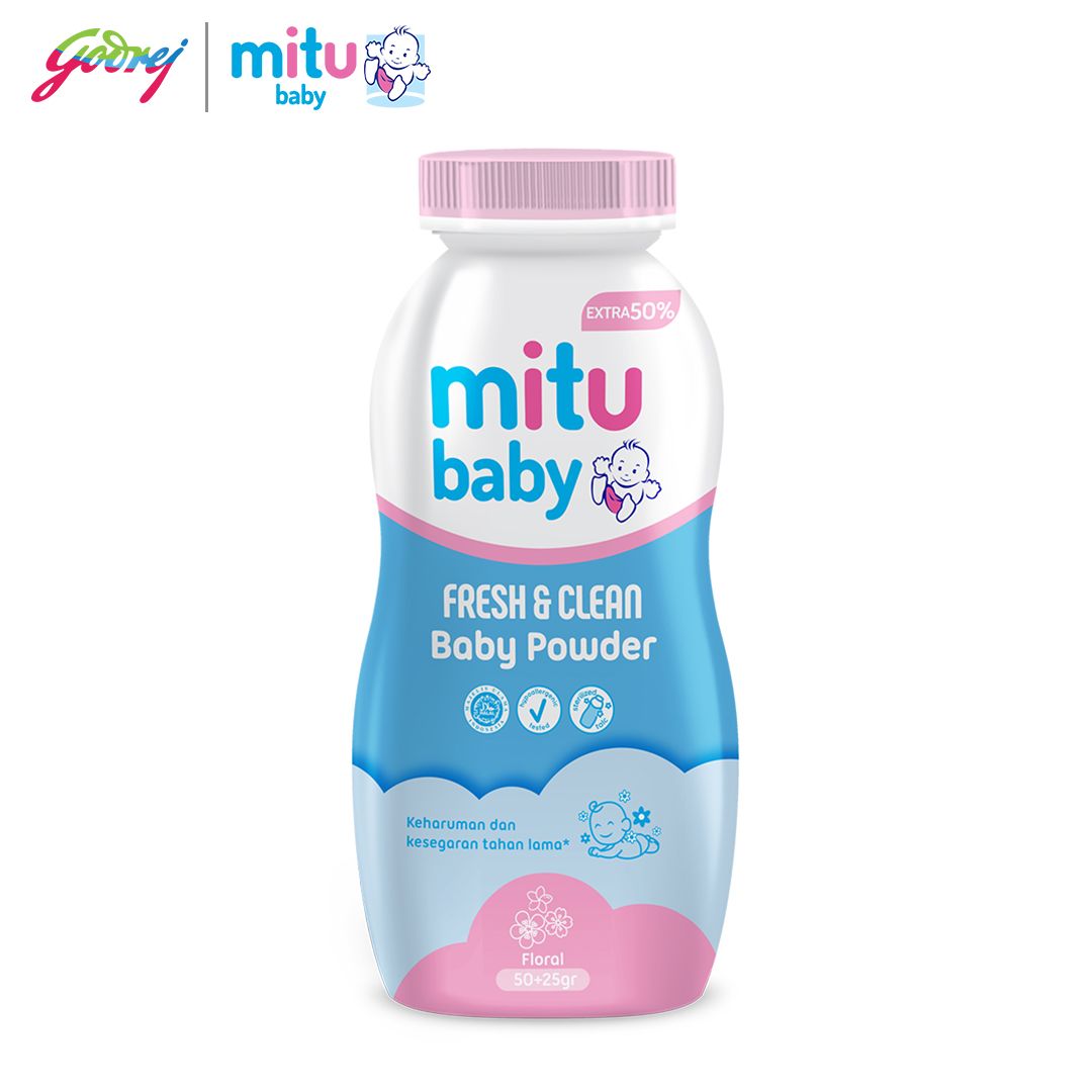 Mitu Baby Powder Fresh & Clean Pink Floral 50 gr + 50% - Bedak Bayi - 2