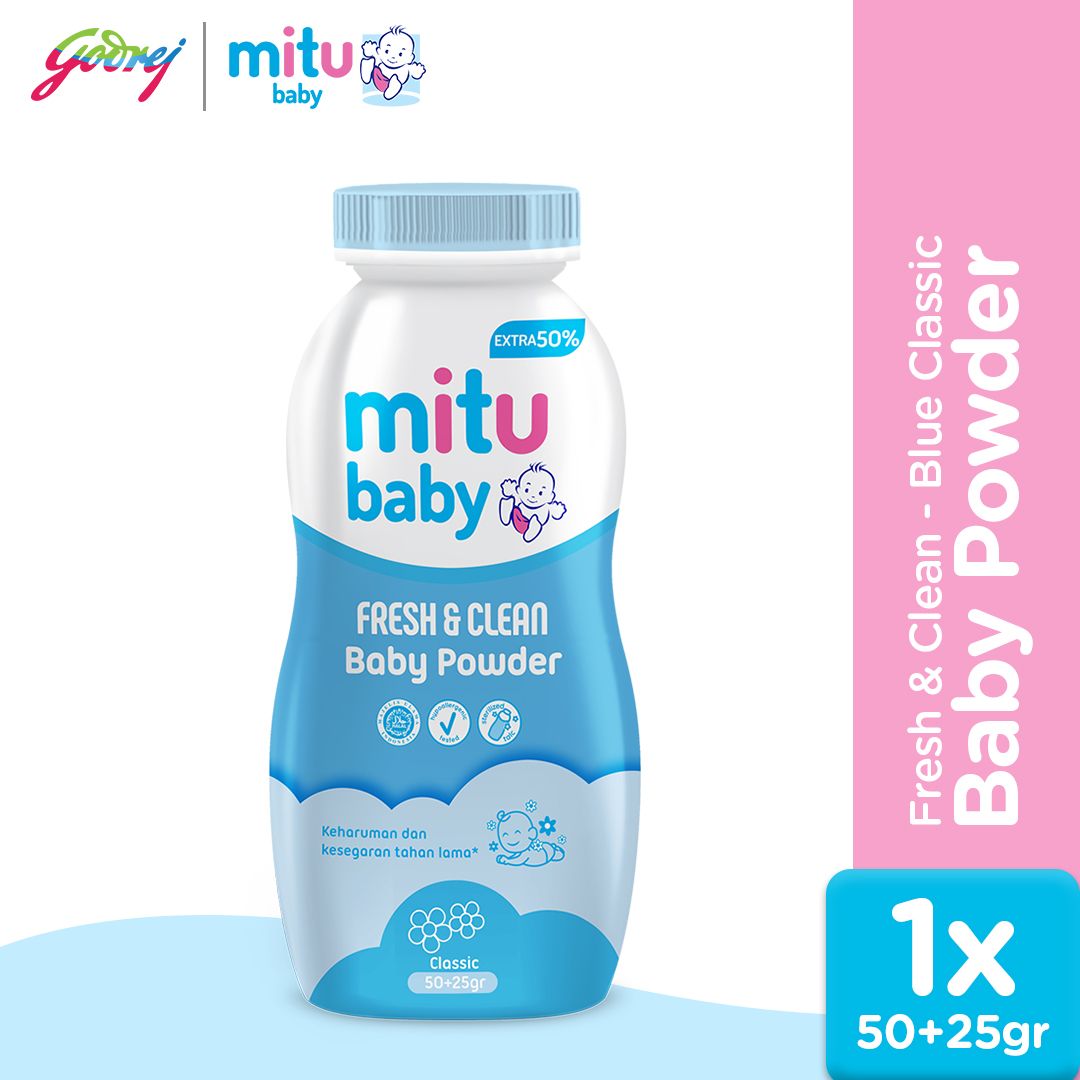 Mitu Baby Powder Fresh & Clean Blue Classic 50 gr + 50% - Bedak Bayi - 1