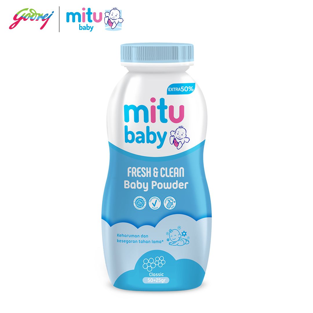 Mitu Baby Powder Fresh & Clean Blue Classic 50 gr + 50% - Bedak Bayi - 2