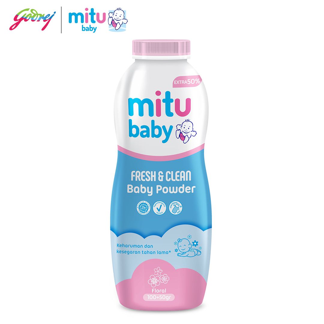 Mitu Baby Powder Fresh & Clean Pink Floral 100 + 50 gr - Bedak Bayi - 2
