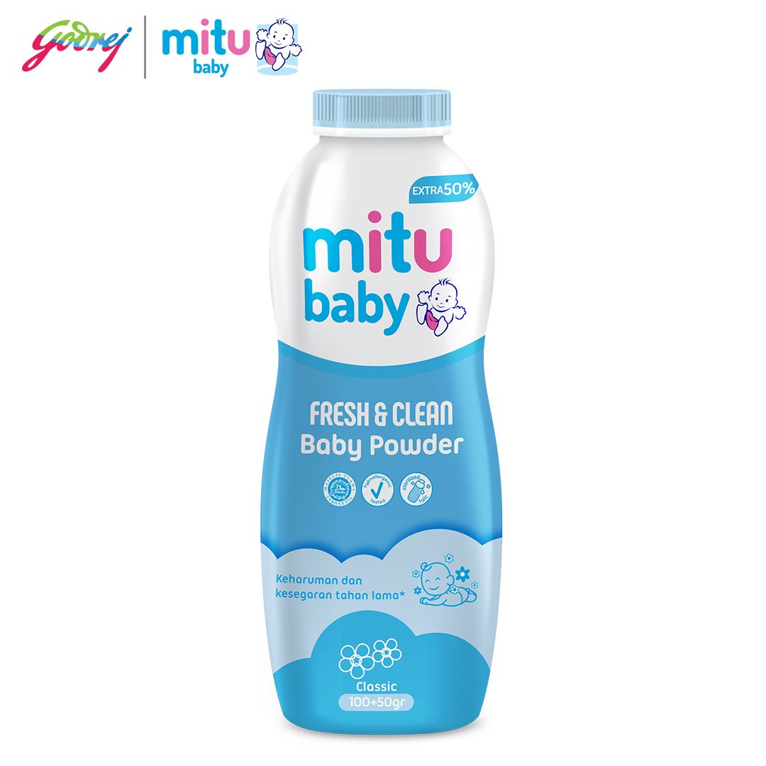 Mitu Baby Powder Fresh & Clean Blue Classic 100 + 50 gr - Bedak Bayi - 2