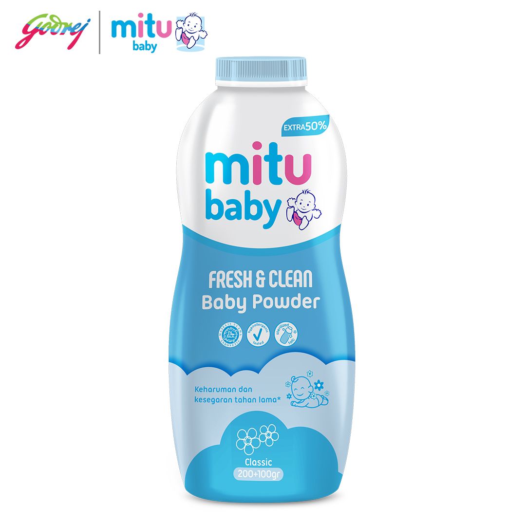 Mitu Baby Powder Fresh & Clean Blue Classic 200 + 100 gr - Bedak Bayi - 2