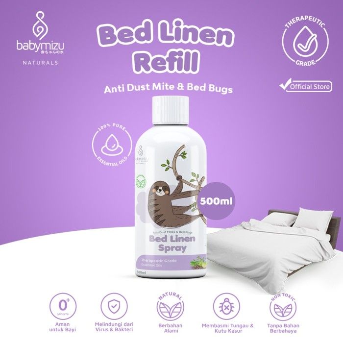 BABYMIZU Bed Linen Spray Natural Refill 500 ml - Spray Anti Tungau. Kutu Kasur. Bacterial & Virus - 1