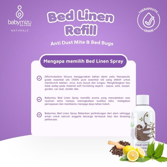 BABYMIZU Bed Linen Spray Natural Refill 500 ml - Spray Anti Tungau. Kutu Kasur. Bacterial & Virus - 3
