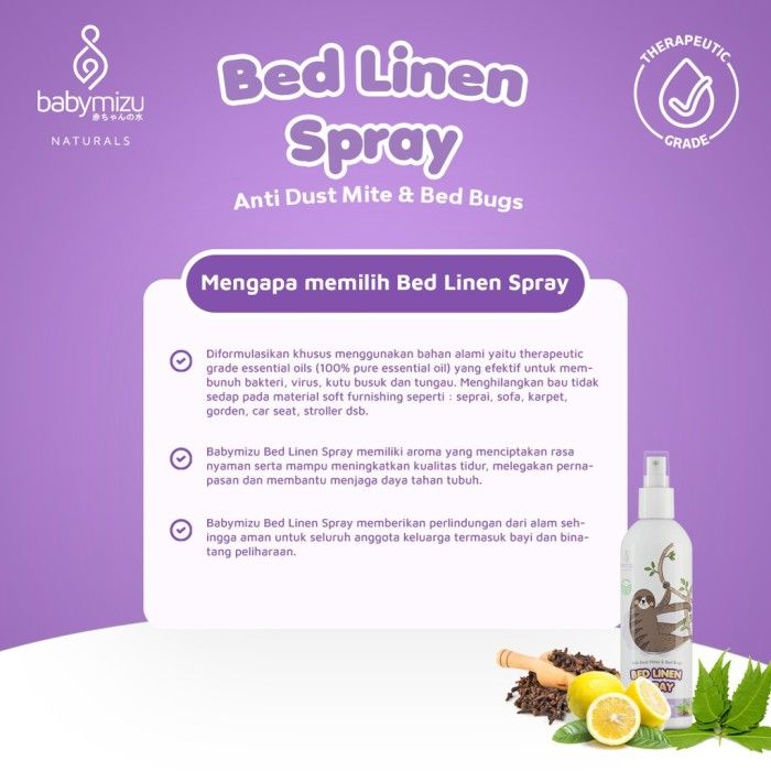 BABYMIZU Bed Linen Spray Natural - Spray Anti Tungau. Kutu Kasur. Semut. Bacterial & Virus 250ml - 3