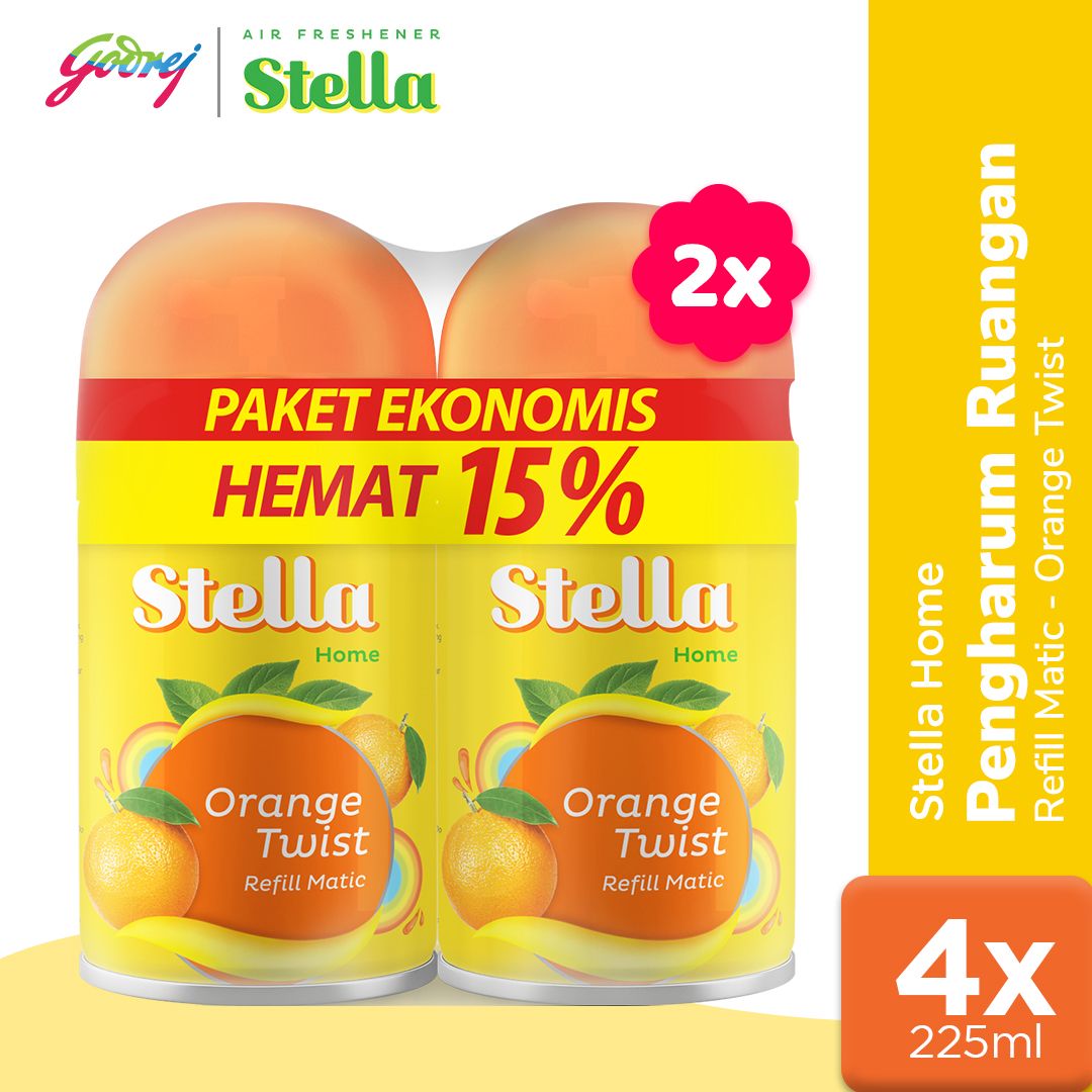 Stella Matic Refill Orange Twist 2x225ml Multipack - Refill Pengharum Ruangan Otomatis x2 - 1