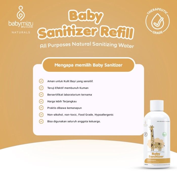 BABYMIZU Baby Sanitizer Refill Pack 1000 ml - Hypoallergenic Baby Sanitizer - 3
