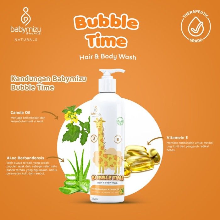 BABYMIZU Bubble Time - Non SLS Sabun Shampo Bayi - Hypoallergenic Hair & Body Wash Natural 250 ml - 2