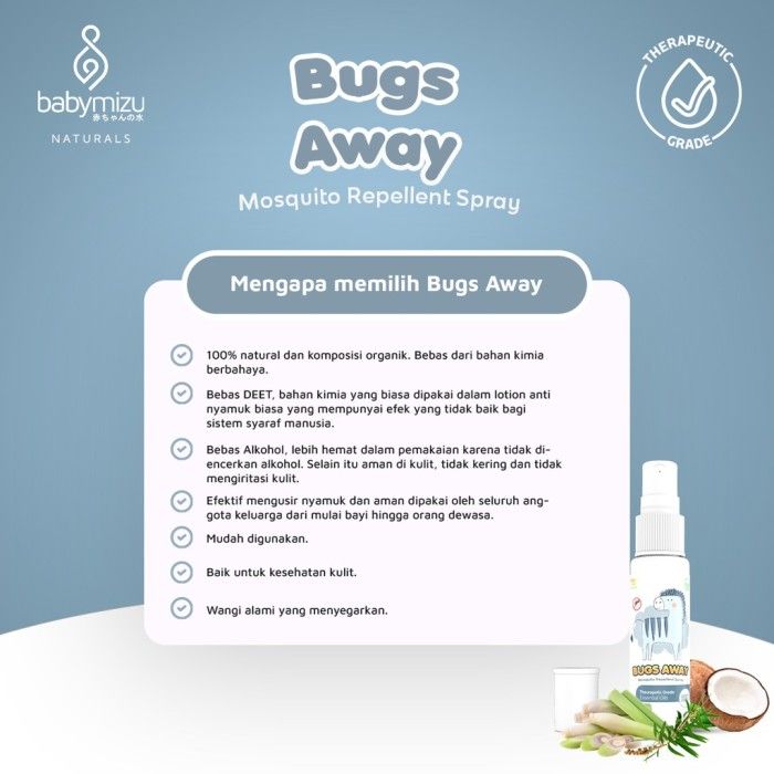 BABYMIZU Bugs Away - Spray Anti Nyamuk Bayi Natural No Alcohol No DEET (60 ml) - 3